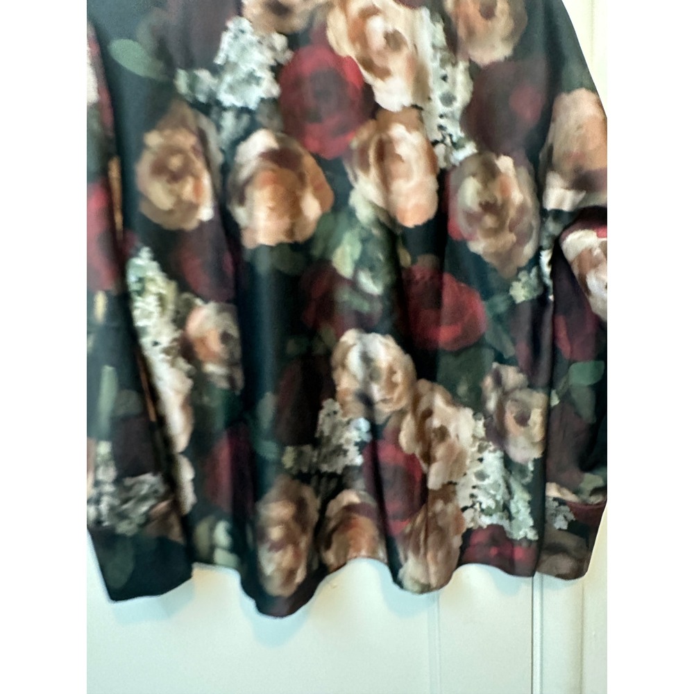 Halogen Womens PM Petite Moody Dark Floral‎ Rose Print Satin Button Down Blouse - Picture 7 of 8